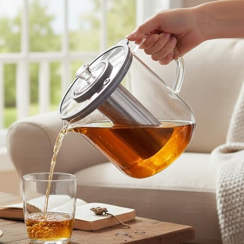 Aquach 68oz Glass Tea Pot with Infuser, Stovetop Safe Borosilicate Teapot - Image 3