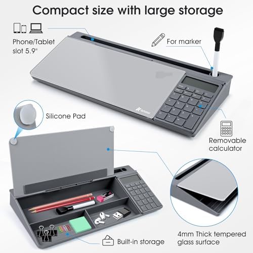 Varhomax Glass Desk Whiteboard Gray with Calculator - Image 6
