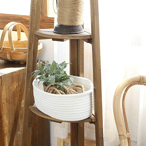 Sea Team 2-Pack Compact Woven Cotton Rope Storage Baskets, White - Image 4