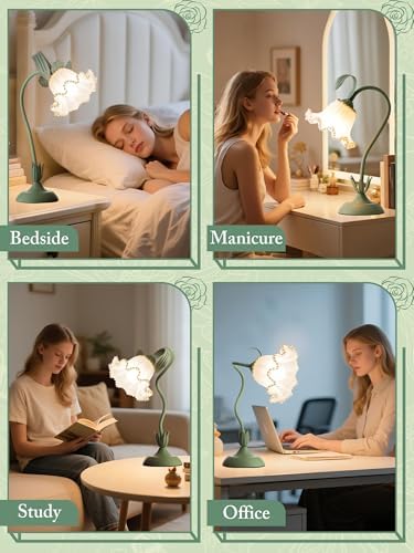 Flower Table Lamp, LED Reading Light Vintage Night light (Green Pearls) - Image 6