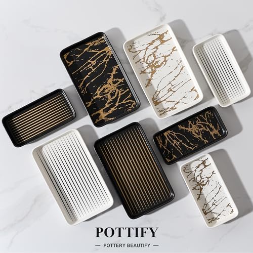 Bathroom Vanity Tray for Countertop,2PC Rectangle Striped Tray,Decorative Bathroom Organizer for Scrubber, Lotion Bottles, Perfume, Jewelry, Candle, Key Trinket Ring(Small,Black) - Image 7