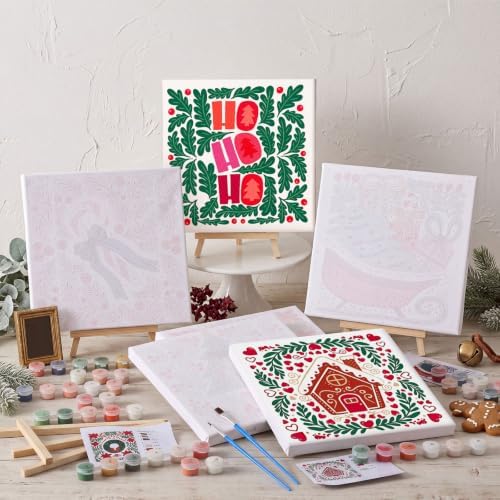 YooNotee 6 Pack Christmas Paint by Numbers Kit for Adults Nordic Winter Theme Canvas Painting Set 8 x 8 Inch with Acrylic Paints Brushes Easels, Holiday DIY Art Craft - Image 5