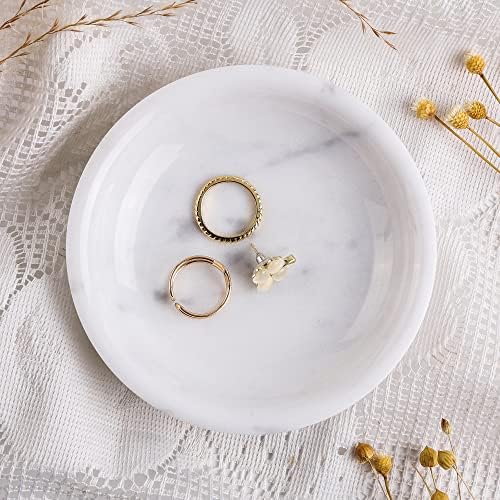 Natural Marble Travertine Ring Dish Jewelry Tray 5.5" for Women, Marble Trinket Dish for Key Earring Nightstand, Mother's Day Engagement Birthday Gift - Italian White by Natust