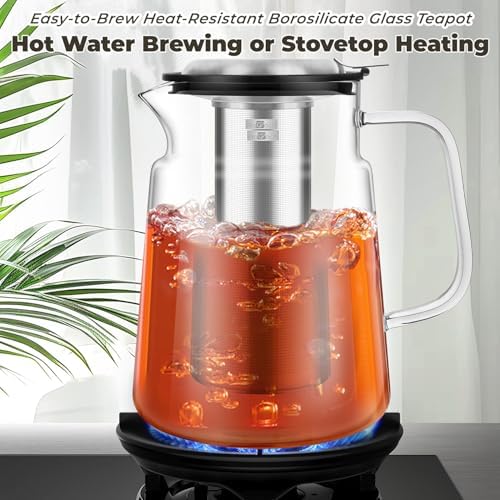 Aquach 74oz Glass Tea Pot with Infuser, Stovetop Safe Borosilicate Teapot - Image 3