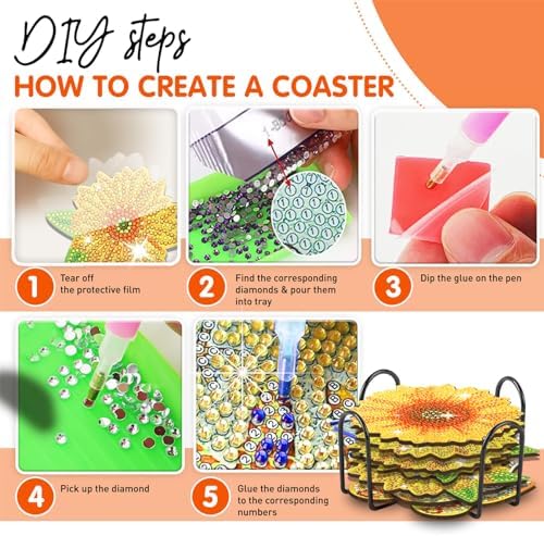 10 pcs Diamond Painting Coasters | Diamond Art Coasters | Sunflower Diamond Art Painting | Perfect Art Craft Gift for Sunflower Lover, Dad, Mom, Grandparents, Brother, Sister. - Image 5