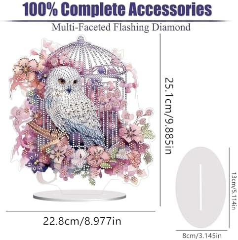Diamond Painting Kits for Adults Beginners, 5D Full Drill Owl Crystal Art Desktop Ornament, DIY Single Sided Home Office Desk Decor, Creative Craft Gift Set with Tools - Image 2