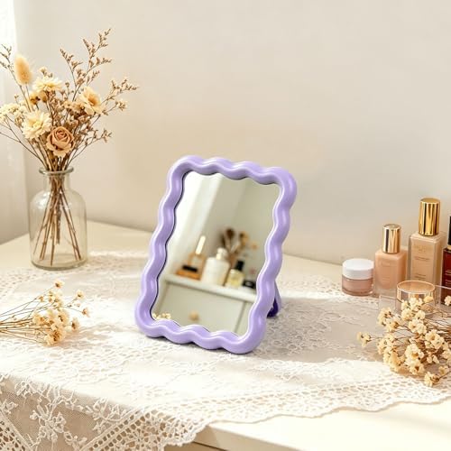Wave Table Desk Vanity Makeup Mirror Small Make Up Office Mirror Purple - Image 6