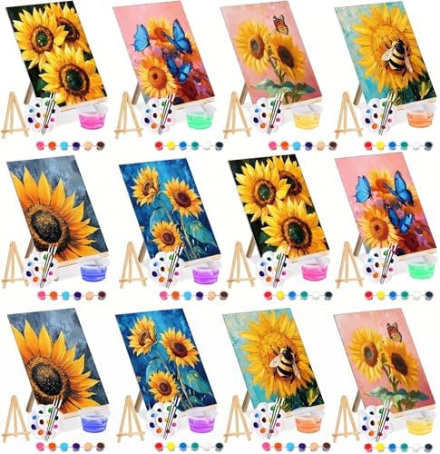 Marspark 12 Set Sunflowers Pre Drawn Canvas Pre Printed Canvas Set by Marspark