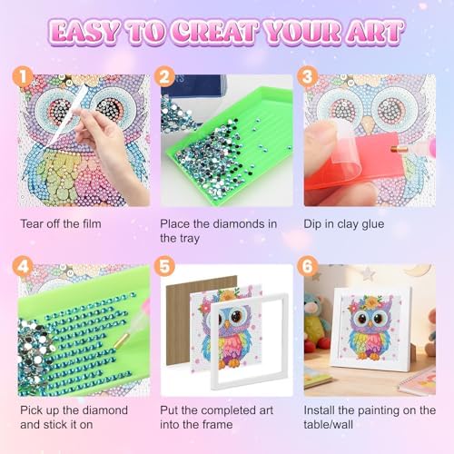 GHHKUD Owl Diamond Art Painting Kits for Adults with Frame, Diamond Art Animals Crafts for Ages 4-6-8-12, Easy to DIY Gem Painting Gifts Home Wall Deco 15x15cm (Beautiful Packages) - Image 6