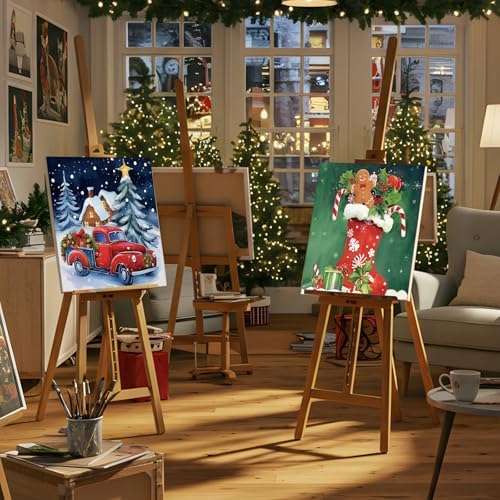 Ctosree 72 Pcs Christmas Paint and Sip Kit for Adults 8'' x 10'' Pre Drawn Canvas for Painting DIY Pre Printed Canvas for Party Favor Afro Acrylic Painting Kit Wood Easel Brushes Date Night Bulk - Image 6