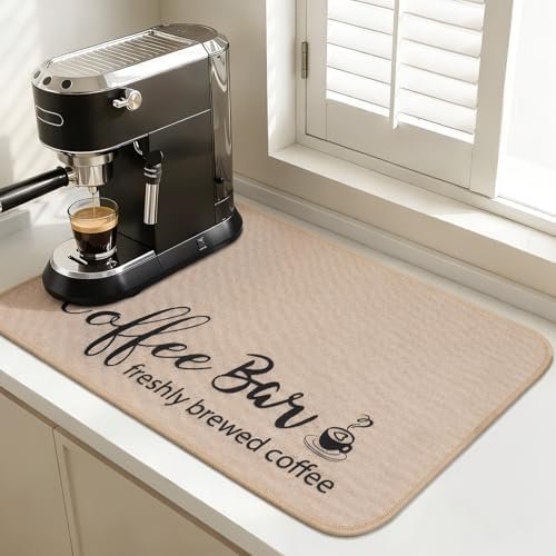 Findosom Dish Drying Mat, 16"x 24" Super Absorbent & Hide Stain Coffee Mat, Cuttable Drying Mat for Kitchen Counter, Coffee Bar Accessories, Under Dish Rack, Coffee Maker, Espresso Machine, Linen by Findosom