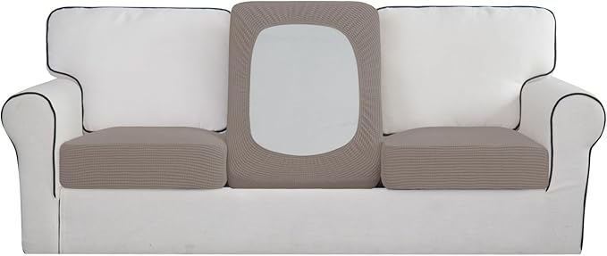 Easy-Going Stretch Individual Chair Couch Cushion Cover Sofa Cushion Furniture Protector Sofa slipcover Soft Flexibility with Elastic Bottom (3-Piece Sofa Cushion Cover, Taupe)