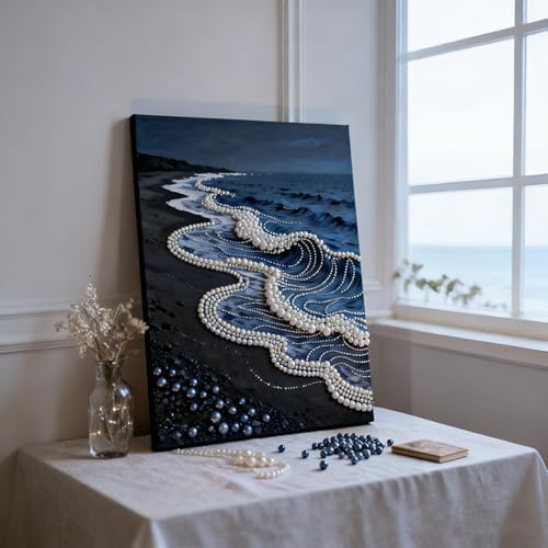 Mrchfr Wave Pearl Painting Kit for Adults & Beginners, DIY Ocean Theme DIY All-Pearl Dot Painting, Stress Relief Art Craft Supplies for Gift Home Wall Decor, No Frame (Style C with Frame) - Image 3