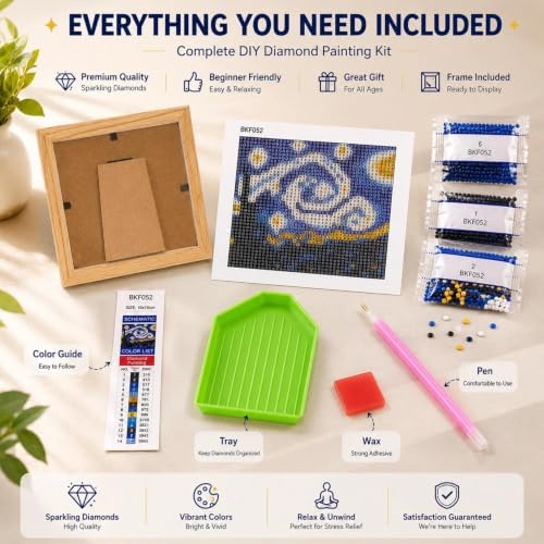 JATOK Square Diamond Art Kit for Adults with Frame, Starry Night 4 x 4 in - Image 4