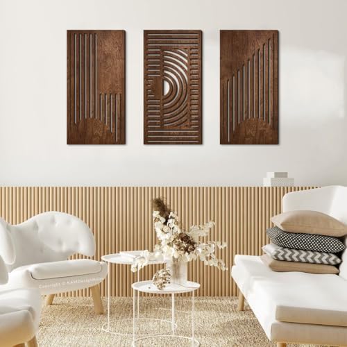 3 Pcs Geometric Wood Wall Art Decor, Boho Wall Sculptures for Home (B) - Image 3