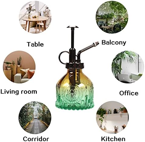 Glass Plant Mister Spray Bottle 200ML Watering Bottle with Top Pump Watering Can for Indoor Outdoor House Plants,Flowers (Brown-Green) - Image 4