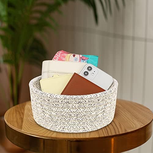 ABenkle Small Woven Basket, Empty Tiny Shallow Storage Basket, Mini Cotton Rope Baskets, Round Decorative Hamper, Basket Storage Bins for Toys, Spa, Socks, Nursery, Living Room- Mixed Brown - Image 3