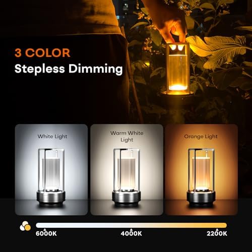 Rechargeable Cordless Small Metal Table Lamp, Stepless Dimming, 3-Color - Image 3