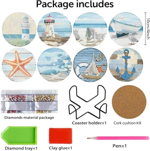 askkqtx 8 Pcs Beach Diamond Art Coasters Kits with Holder 4X4 Inch - Image 5