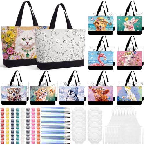 Locmeo 10 Set Paint and Sip Canvas Bags Pre Drawn Kit,Animal by Locmeo