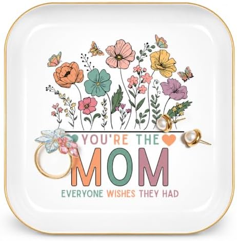 Mom Gifts for Birthday Christmas, Ceramic Wildflowers Jewerly Dish Tray by PUDDINGCABIN