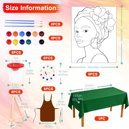 81 Pcs 8-Guest Pre Drawn Canvas Painting Kit, Black Women - Image 2