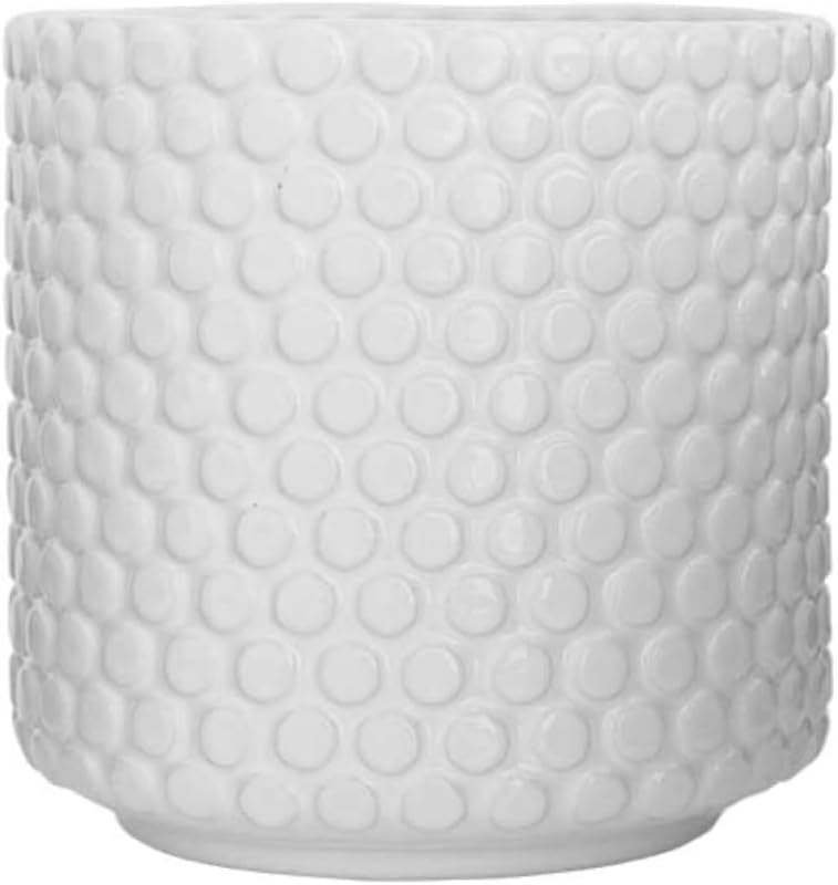 Nordring Stoneware Flower Pot – 6’’ White Planter with Polka Dots – Modern Ceramic Pot with Crackle Glaze – No Drainage Holes – Holds 5’’ Indoor Plant by Nordring