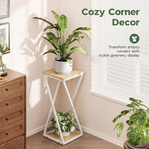 Bamworld Tall Plant Stand Indoor Corner Plant Shelf White - Image 3