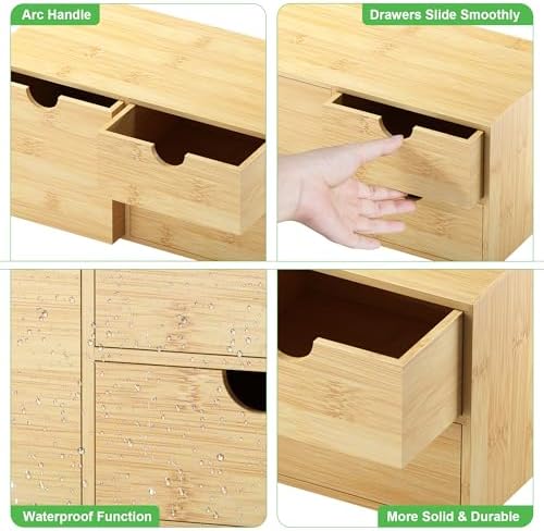 Bamboo Desk Organizer with Drawers, Desktop Storage Box for Office Supplies - Image 4