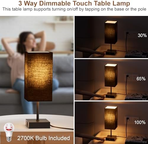 Bedside Table Lamp for Bedroom with 2 USB Ports, 14-Inch, Black - Image 3
