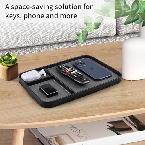 SENEN Leather Tray, Stylish and Organized Multifunctional Tray, for Table Entryway, Premium PU Leather, Catchall Tray for Keys, Watch, Wallet, Jewelry, and More (Black Frame) - Image 2