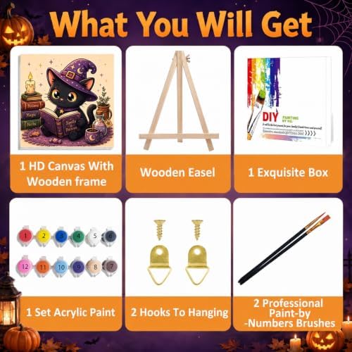 Mandun Halloween Cat Paint by Numbers Kit for Kids, 8x8 inch - Image 4