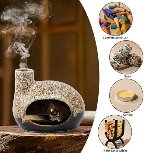 Handcrafted Ceramic Palo Santo Holder – Artistic Incense Burner for Meditation, Mindfulness and Zen Home Decor – Wabi-Sabi Style Cone Sculpture, Gift for Yoga, Relaxation & Aromatherapy (White) - Image 6