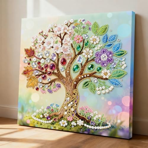 ARTopet DIY Pearl Painting Kit with Frame Gemstone Pearl Diamond Dots Beads Canvas Art Craft for Adult Beginners Display for Tabletop and Wall Mounting Home Decor-Tree - Image 2