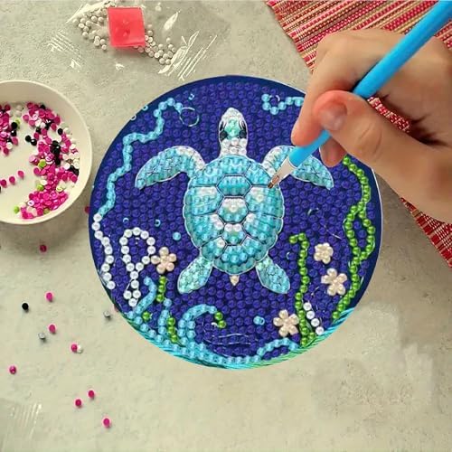 Clendo 8 Pcs Ocean Diamond Art Coasters Kits - Animals Diamond Painting Coasters Kit with Holder Cork Pads, DIY 5D Small Mini Diamonds Dots Kit Full Drill Art Craft Supplies 4X4 - Image 6