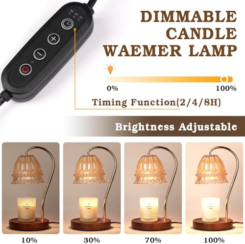 Funistree Flower Candle Warmer Lamp with Timer, Dimmable Candle Lamp Warmer, Christmas Birthday Gifts for Women Mom Her, Housewarming Home Decor, Lotus Wax Warmer for Yankee Candles - Amber Flower - Image 2
