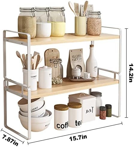 YGYQZ Desk Shelf Organizer, 2-Tier Desktop Bookshelf, White & Wood - Image 3