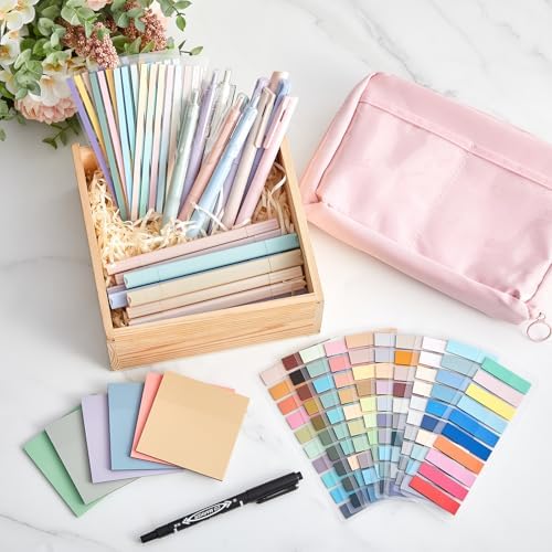 135 Pcs Book Annotation Kit Aesthetic Pencil Case Bag 12 Highlighter 11 Gel Pen 1 Marker 300 Sheet Transparent Sticky Notes Pad 2640 Index Stickers Bible Study Supplies (Kawaii,Pink) - Image 2