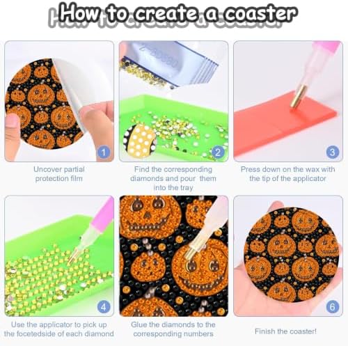 8 Pack Halloween Diamond Art Painting Coasters with Display Holder DIY Kit - Image 3