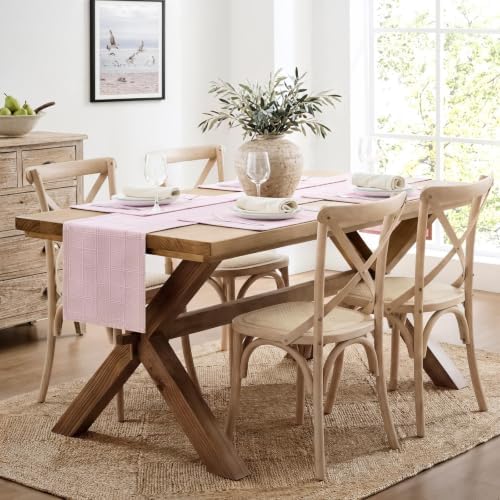 ZeeMart Linen Checked Farmhouse Table Runner, 13x72 Inches Pink - Image 3