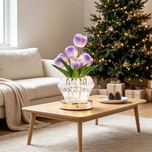 Purple Tulip Flower Lamp Night Light Gifts for Women Mom Grandma by Hibeauti