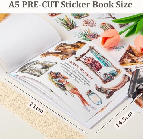 Snycler Sticker Book - 20 Sheets Vintage PET Stickers for Scrapbooking, Junk Journaling, Ephemera, and Decorative Crafts-Desert Travel - Image 3