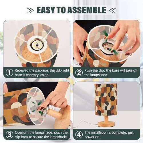 Rustic Modern Style Abstract Pattern Bedside Table Lamps with USB Port for Bedroom Lamp Accent Table Lamp Small Nightstand Lamp Sturdy Linen Shade Wooden Base Decorative Lamps for Kids|Dorm|Ho - Image 6