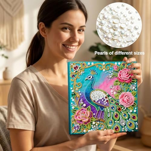 Xylzzuit Pearl Painting Kit with Frame 9.84x9.84IN Colorful DIY Gemstone Pearls Beads Art Craft for Adults Home Desktop Wall Decor (Peafowl) - Image 6