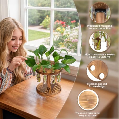 Plant Propagation Station, 9 Propagation Tubes with Wooden Stand - Image 5