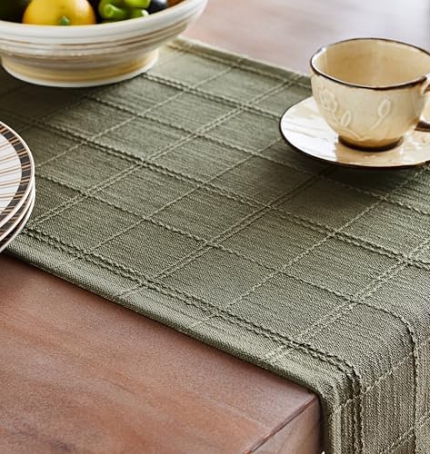 ZeeMart Linen Checked Farmhouse Table Runner, 13x90 Inches Olive - Image 5