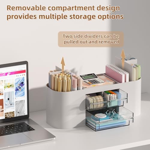 Marbrasse Desk Organizer Pen Holder for Desk with 3 Drawers, Multi-Functional Pencil Holder, Desk Organizers and Accessories with 7 Compartments for Home, School, Classroom(Grey) - Image 3