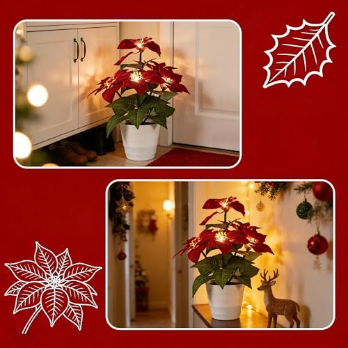 Artificial Christmas Flower Lamp Night Light, Battery Powered for Christmas Bedroom Bar Coffee Shop Decor, Gifts for Women Mom Grandma Girlfriend Birthday Christmas Valentines Mothers Day - Image 5