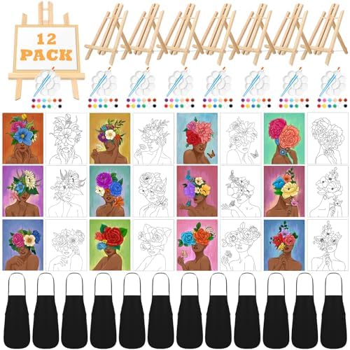 Motipuns 12 Set Flower Crown Lady Pre Drawn Canvas for Paint for Adults by Motipuns