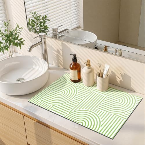 Findosom Geometric Dish Drying Mat, 12" x 20" Absorbent Coffee Mat, Green - Image 6